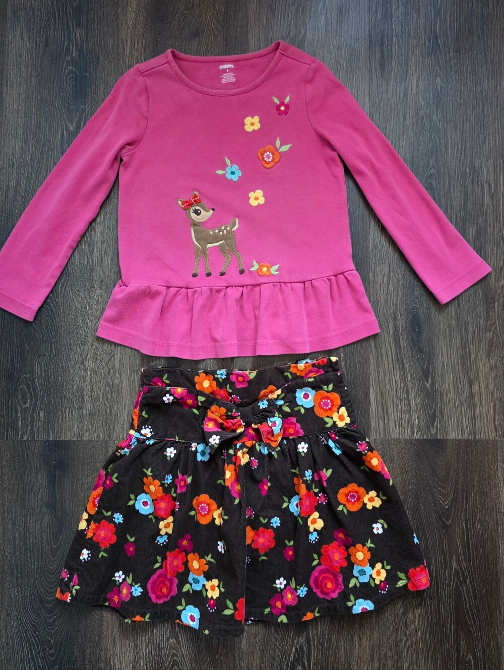 Gymboree vintage "Woodland Friends" Deer flowers tunic top & floral skort set